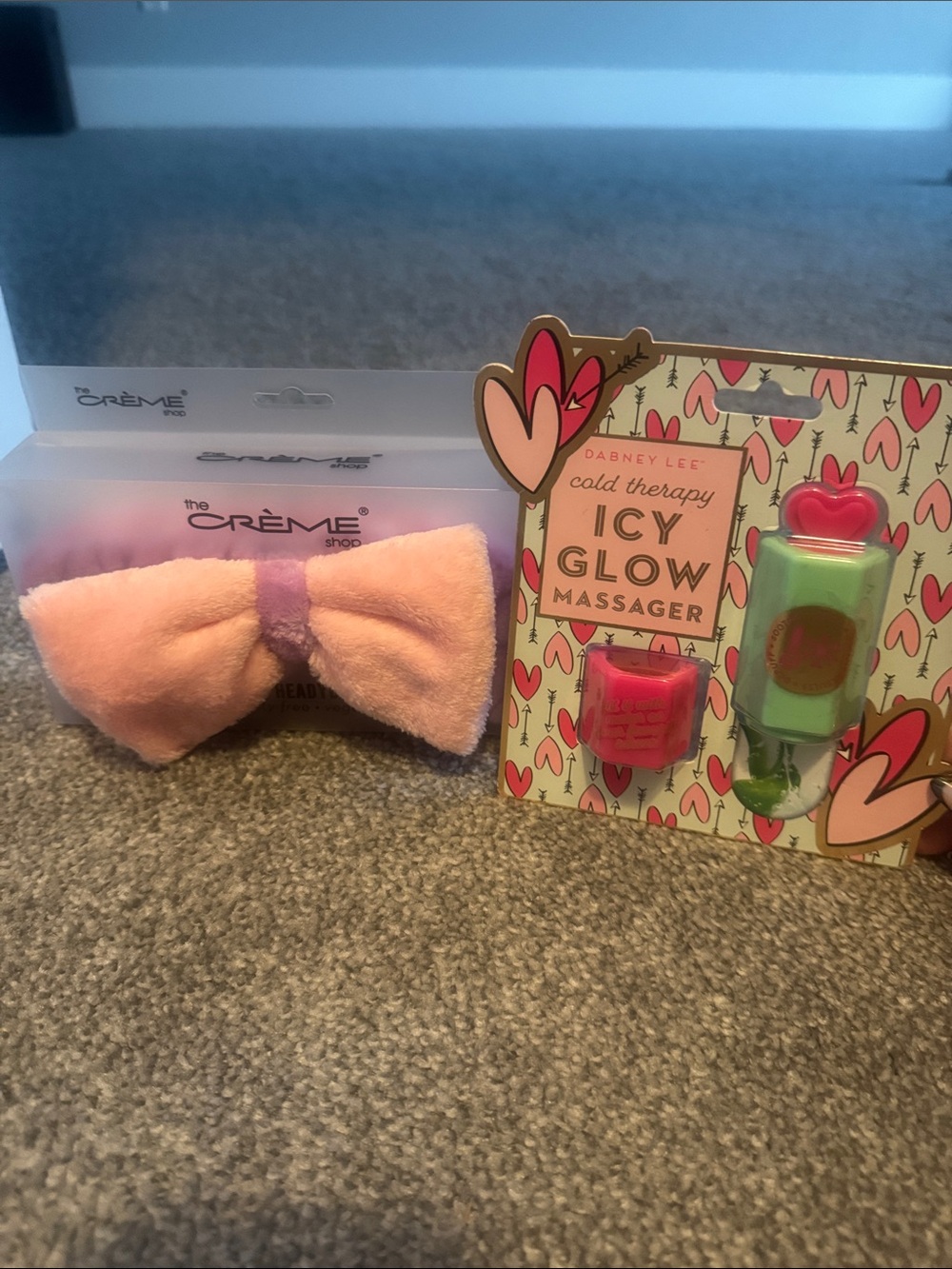 Dabney Lee Pink Plush Headband with Green & Pink Icy Glow Massager Set